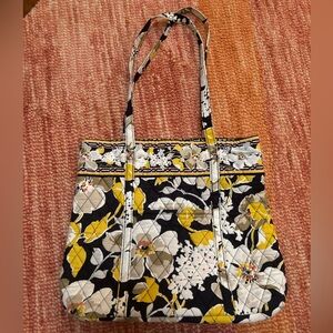 Vera Bradley black and yellow floral quilted tote bag